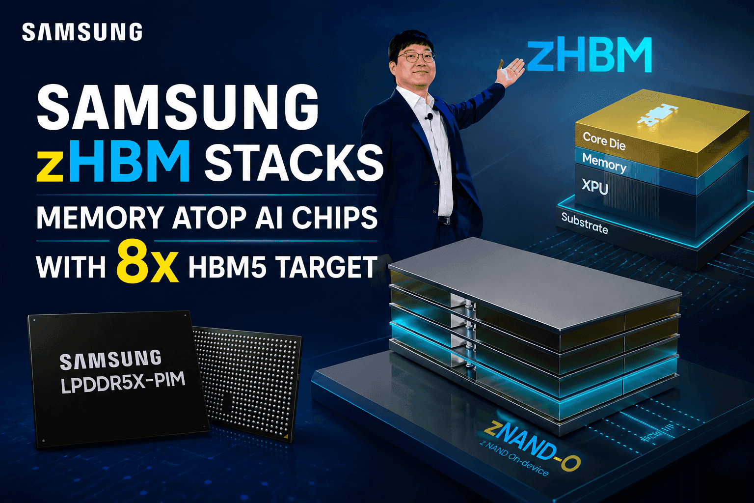 Samsung zHBM Stacks Memory Atop AI Chips With 8x HBM5 Target